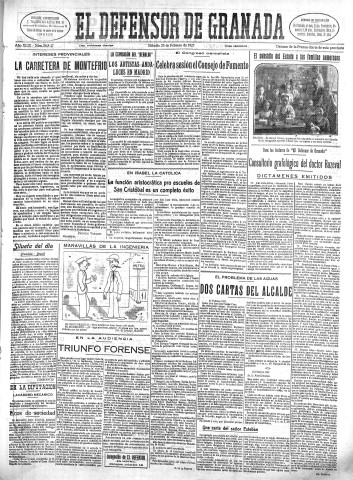 'El Defensor de Granada  : diario político independiente' - Año XLIX Número 24847 Ed. Mañana - 1927 Febrero 26