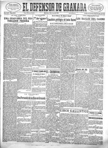 'El Defensor de Granada  : diario político independiente' - Año XLIX Número 24853 Ed. Mañana - 1927 Marzo 02