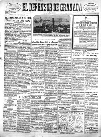 'El Defensor de Granada  : diario político independiente' - Año XLIX Número 24863 Ed. Mañana - 1927 Marzo 08