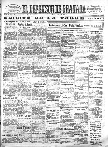 'El Defensor de Granada  : diario político independiente' - Año XLIX Número 24864 Ed. Tarde - 1927 Marzo 08
