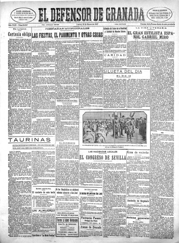 'El Defensor de Granada  : diario político independiente' - Año XLIX Número 24867 Ed. Mañana - 1927 Marzo 10