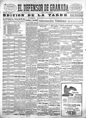 'El Defensor de Granada  : diario político independiente' - Año XLIX Número 24870 Ed. Tarde - 1927 Marzo 11