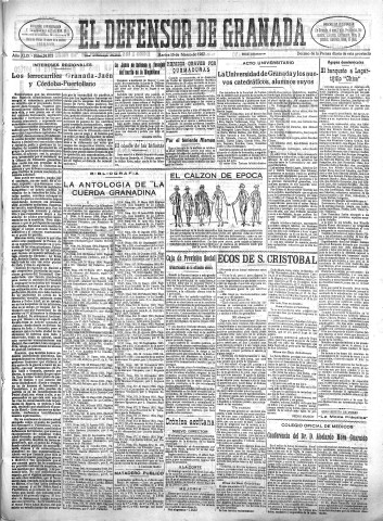 'El Defensor de Granada  : diario político independiente' - Año XLIX Número 24875 Ed. Mañana - 1927 Marzo 15