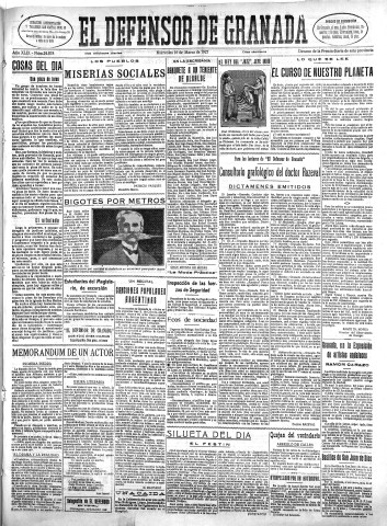 'El Defensor de Granada  : diario político independiente' - Año XLIX Número 24878 Ed. Mañana - 1927 Marzo 16