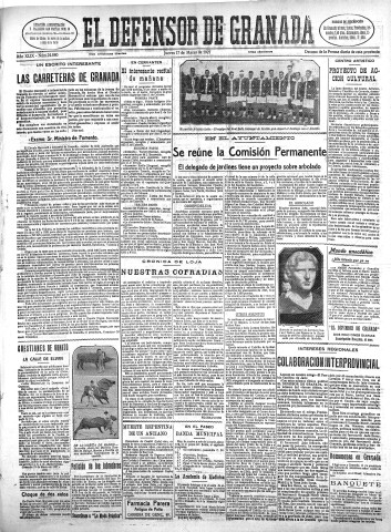 'El Defensor de Granada  : diario político independiente' - Año XLIX Número 24880 Ed. Mañana - 1927 Marzo 17