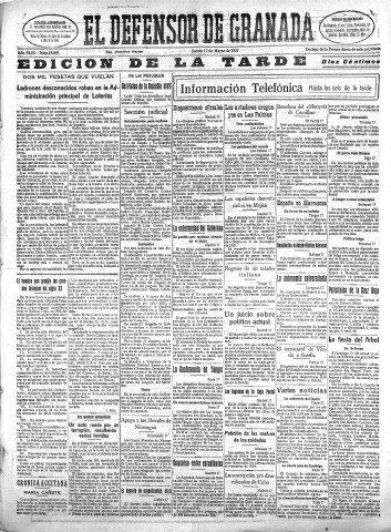 'El Defensor de Granada  : diario político independiente' - Año XLIX Número 24881 Ed. Tarde - 1927 Marzo 17