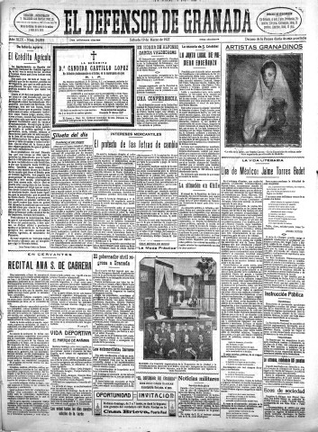 'El Defensor de Granada  : diario político independiente' - Año XLIX Número 24884 Ed. Mañana - 1927 Marzo 19