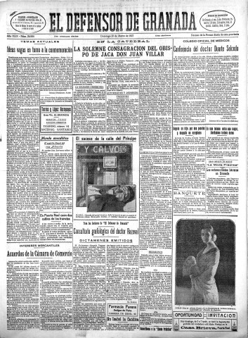 'El Defensor de Granada  : diario político independiente' - Año XLIX Número 24886 Ed. Mañana - 1927 Marzo 20