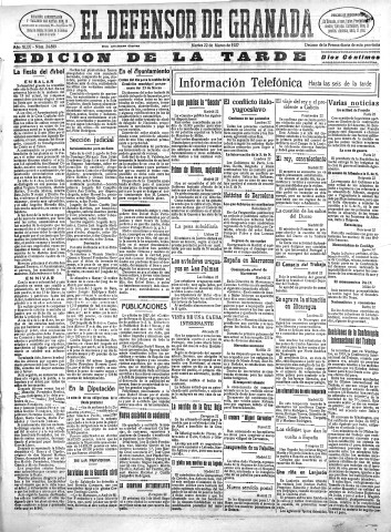'El Defensor de Granada  : diario político independiente' - Año XLIX Número 24889 Ed. Tarde - 1927 Marzo 22