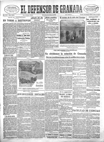 'El Defensor de Granada  : diario político independiente' - Año XLIX Número 24890 Ed. Mañana - 1927 Marzo 23