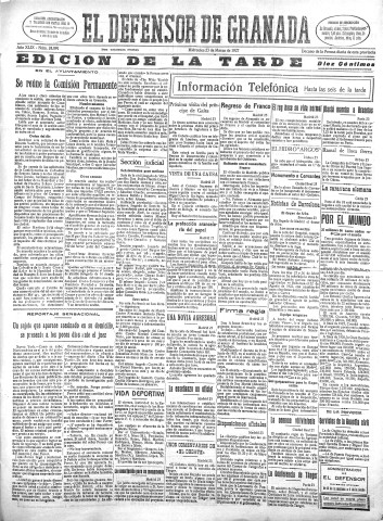 'El Defensor de Granada  : diario político independiente' - Año XLIX Número 24891 Ed. Tarde - 1927 Marzo 23