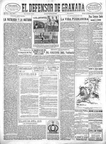 'El Defensor de Granada  : diario político independiente' - Año XLIX Número 24892 Ed. Mañana - 1927 Marzo 24