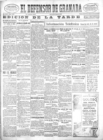 'El Defensor de Granada  : diario político independiente' - Año XLIX Número 24893 Ed. Tarde - 1927 Marzo 24