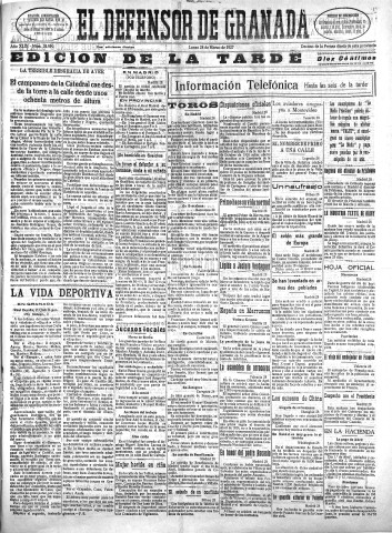 'El Defensor de Granada  : diario político independiente' - Año XLIX Número 24899 Ed. Tarde - 1927 Marzo 28