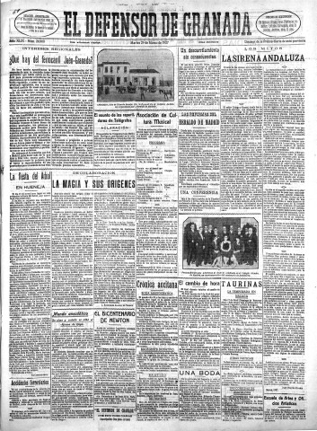 'El Defensor de Granada  : diario político independiente' - Año XLIX Número 24900 Ed. Mañana - 1927 Marzo 29