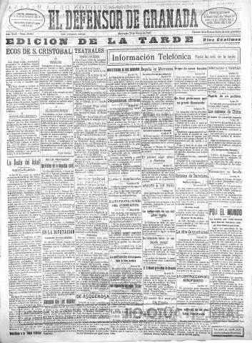 'El Defensor de Granada  : diario político independiente' - Año XLIX Número 24903 Ed. Tarde - 1927 Marzo 30