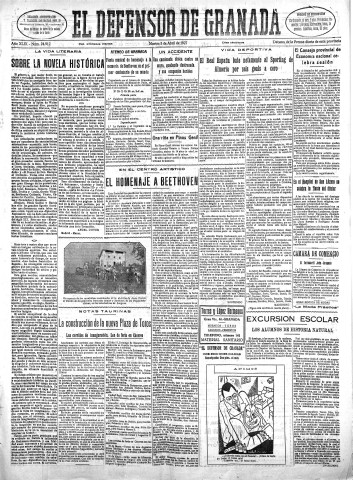 'El Defensor de Granada  : diario político independiente' - Año XLIX Número 24912 Ed. Mañana - 1927 Abril 05