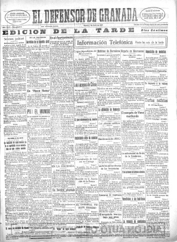 'El Defensor de Granada  : diario político independiente' - Año XLIX Número 24913 Ed. Tarde - 1927 Abril 05