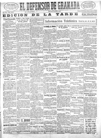 'El Defensor de Granada  : diario político independiente' - Año XLIX Número 24915 Ed. Tarde - 1927 Abril 06