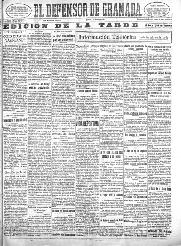 'El Defensor de Granada  : diario político independiente' - Año XLIX Número 24917 Ed. Tarde - 1927 Abril 07