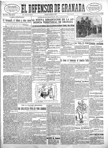 'El Defensor de Granada  : diario político independiente' - Año XLIX Número 24920 Ed. Mañana - 1927 Abril 09