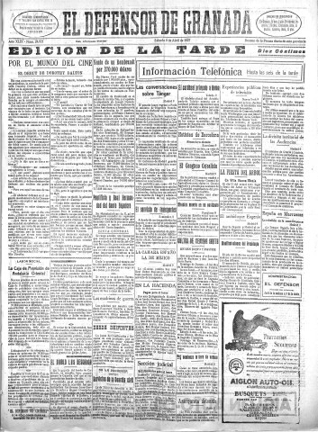 'El Defensor de Granada  : diario político independiente' - Año XLIX Número 24921 Ed. Tarde - 1927 Abril 09