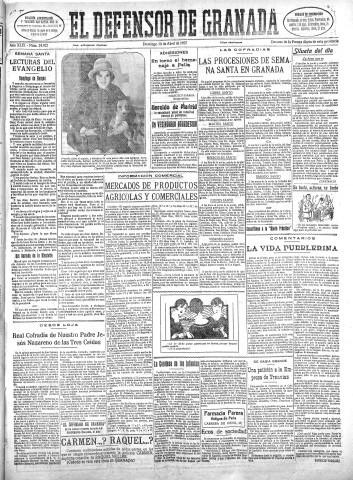 'El Defensor de Granada  : diario político independiente' - Año XLIX Número 24922 Ed. Mañana - 1927 Abril 10