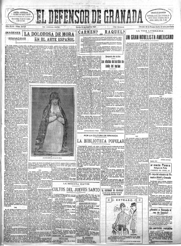'El Defensor de Granada  : diario político independiente' - Año XLIX Número 24928 Ed. Mañana - 1927 Abril 14