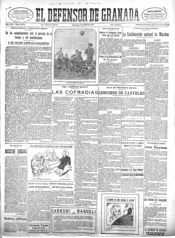 'El Defensor de Granada  : diario político independiente' - Año XLIX Número 24932 Ed. Mañana - 1927 Abril 17