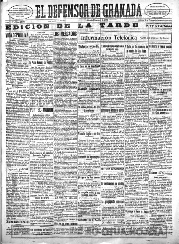 'El Defensor de Granada  : diario político independiente' - Año XLIX Número 24943 Ed. Tarde - 1927 Abril 23