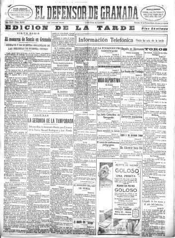 'El Defensor de Granada  : diario político independiente' - Año XLIX Número 24945 Ed. Tarde - 1927 Abril 25