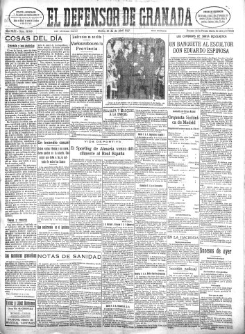 'El Defensor de Granada  : diario político independiente' - Año XLIX Número 24946 Ed. Mañana - 1927 Abril 26