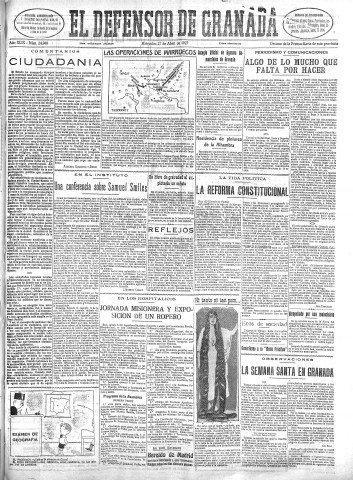 'El Defensor de Granada  : diario político independiente' - Año XLIX Número 24948 Ed. Mañana - 1927 Abril 27