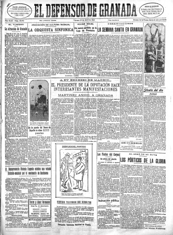 'El Defensor de Granada  : diario político independiente' - Año XLIX Número 24952 Ed. Mañana - 1927 Abril 29