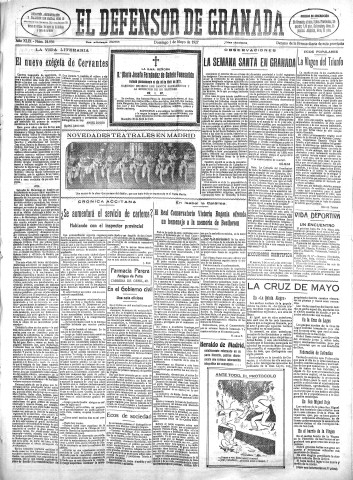 'El Defensor de Granada  : diario político independiente' - Año XLIX Número 24956 Ed. Mañana - 1927 Mayo 01