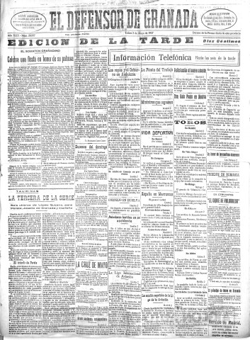 'El Defensor de Granada  : diario político independiente' - Año XLIX Número 24957 Ed. Tarde - 1927 Mayo 02