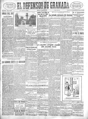 'El Defensor de Granada  : diario político independiente' - Año XLIX Número 24958 Ed. Mañana - 1927 Mayo 03