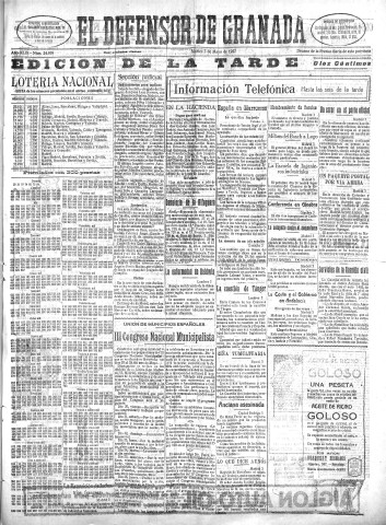 'El Defensor de Granada  : diario político independiente' - Año XLIX Número 24959 Ed. Tarde - 1927 Mayo 03
