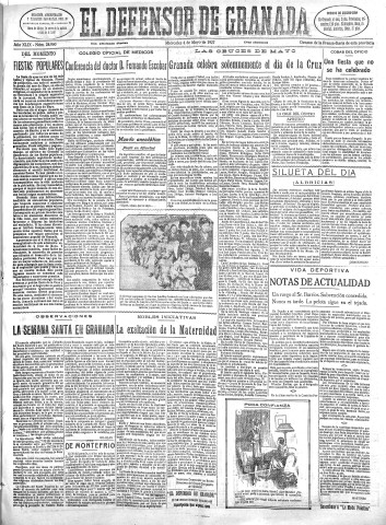'El Defensor de Granada  : diario político independiente' - Año XLIX Número 24960 Ed. Mañana - 1927 Mayo 04