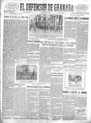 'El Defensor de Granada  : diario político independiente' - Año XLIX Número 24963 Ed. Mañana - 1927 Mayo 05