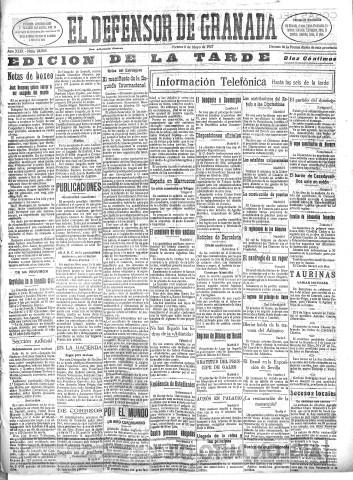 'El Defensor de Granada  : diario político independiente' - Año XLIX Número 24966 Ed. Tarde - 1927 Mayo 06
