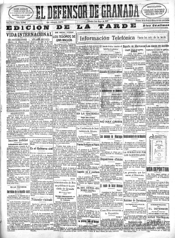 'El Defensor de Granada  : diario político independiente' - Año XLIX Número 24968 Ed. Tarde - 1927 Mayo 07