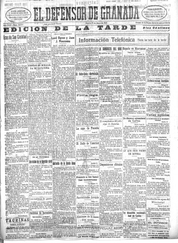 'El Defensor de Granada  : diario político independiente' - Año XLIX Número 24972 Ed. Tarde - 1927 Mayo 10