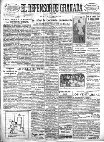 'El Defensor de Granada  : diario político independiente' - Año XLIX Número 24975 Ed. Mañana - 1927 Mayo 12