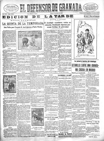 'El Defensor de Granada  : diario político independiente' - Año XLIX Número 24982 Ed. Tarde - 1927 Mayo 16