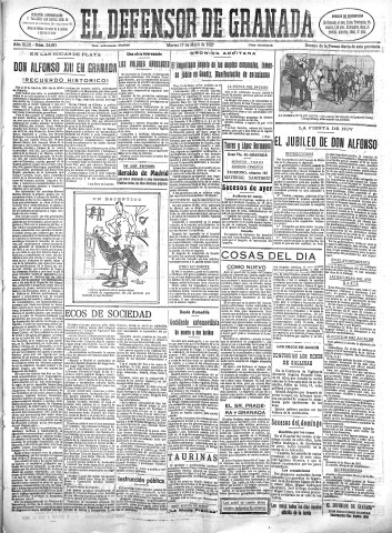 'El Defensor de Granada  : diario político independiente' - Año XLIX Número 24983 Ed. Mañana - 1927 Mayo 17
