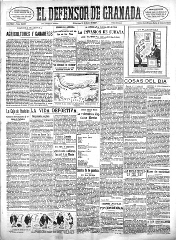 'El Defensor de Granada  : diario político independiente' - Año XLIX Número 24985 Ed. Mañana - 1927 Mayo 18