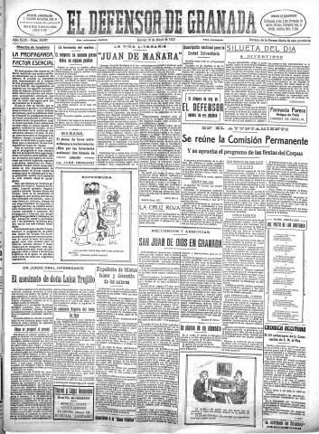 'El Defensor de Granada  : diario político independiente' - Año XLIX Número 24987 Ed. Mañana - 1927 Mayo 19