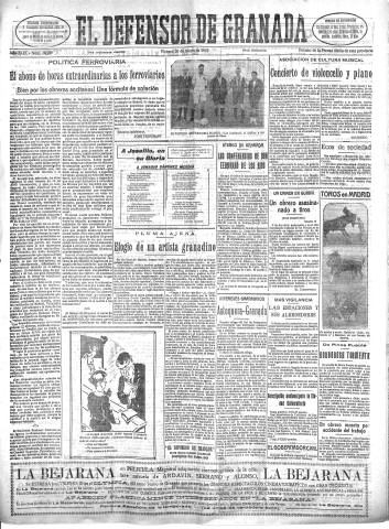 'El Defensor de Granada  : diario político independiente' - Año XLIX Número 24989 Ed. Mañana - 1927 Mayo 20