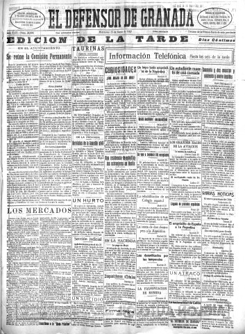 'El Defensor de Granada  : diario político independiente' - Año XLIX Número 24998 Ed. Tarde - 1927 Mayo 25